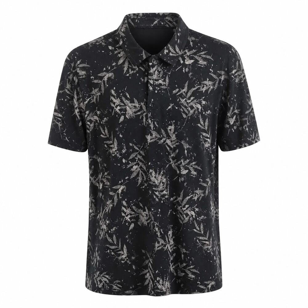 TravisMathew The Riegel Golf Polo Shirt Mens XXL Black Grey Floral Leaf
